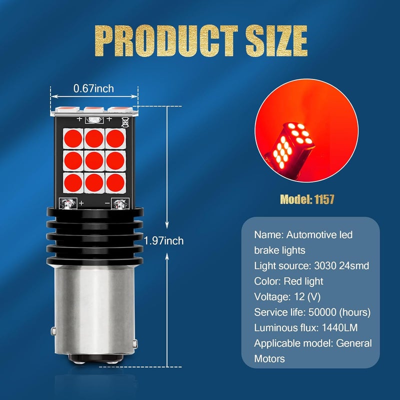 Flygun 2 PCS 1157 Car LED Brake Light Replacement, Super Bright Waterproof Vehicle Lighting Bulbs, Universal 3030 24SMD Automotive Tail Light Bulbs Accessories for Truck SUV Car (Red Light) - Image 2